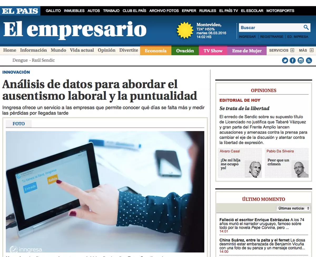 El diario El País entrevista cofundadora de Inngresa Norelys Arias en una interesante nota donde se destaca Inngresa Mobile y la alianza con Sensory