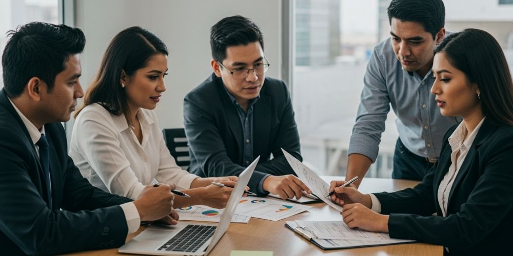 Colaboradores trabajando en equipo con respaldo de un sistema de control de asistencia automatizado y justo.